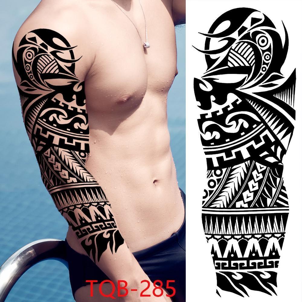1 STÜCK 480*170 MM Temporäre Tattoo-Ärmel Für Männer Frauen Super Großer Kompass Wolfskopf Auge Gefälschte Löwengott Feder Tattoo Vollen Arm Tattoo Aufkleber TQB-285
