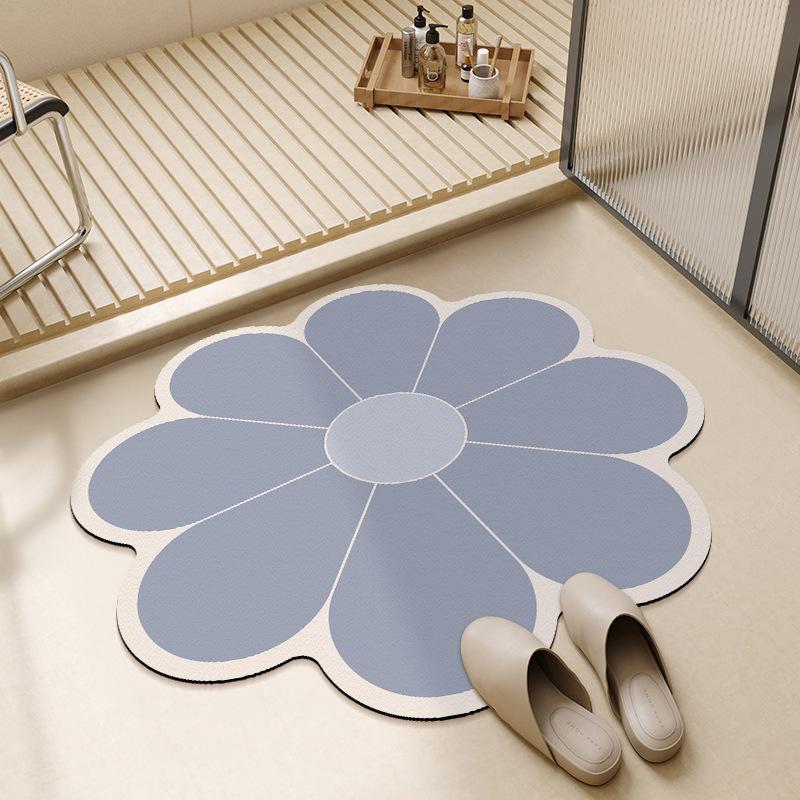 Kleine und frische Blumen Badezimmer Rutschfeste Matte Badezimmer Waschbecken Waschbecken Wasser Feuchtigkeitsableitende Bodenmatte Toilettentür Diatomeenerde Bodenmatte 60 * 60cm gray