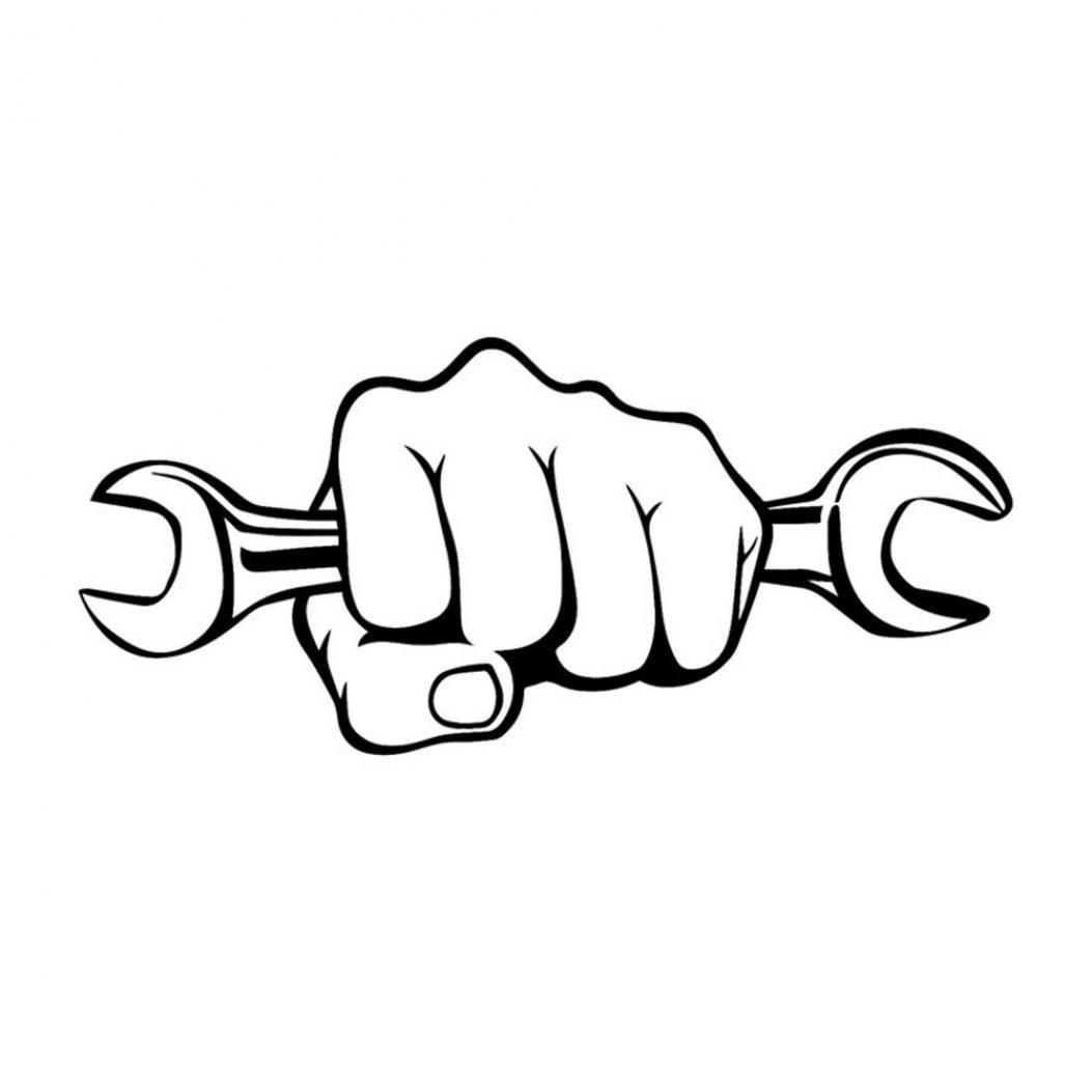 Mode selbstklebende Autoaufkleber Mechaniker hält einen Schraubenschlüssel Motorradaufkleber schwarz