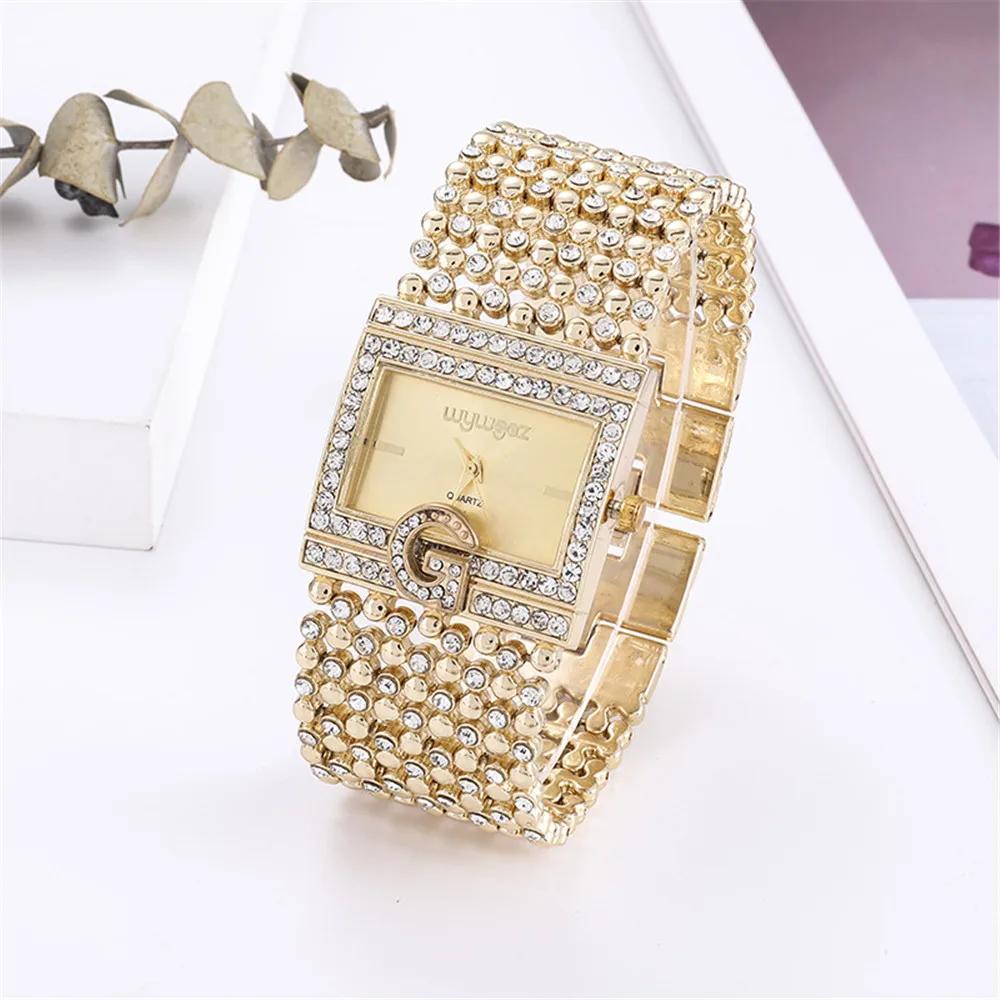 Casual Frauen Quadrat Volle Armband Uhr Analog Quarz Uhr mit Uhr Damen Uhr gold