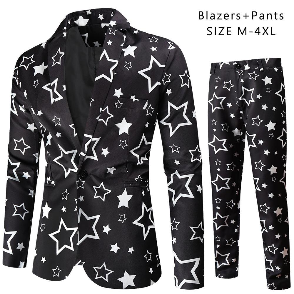 Frühling und Herbst Herren Casual Anzug Anzug Mode Herren Digitaldruck Anzug Zweiteiliges Set XXXXL
