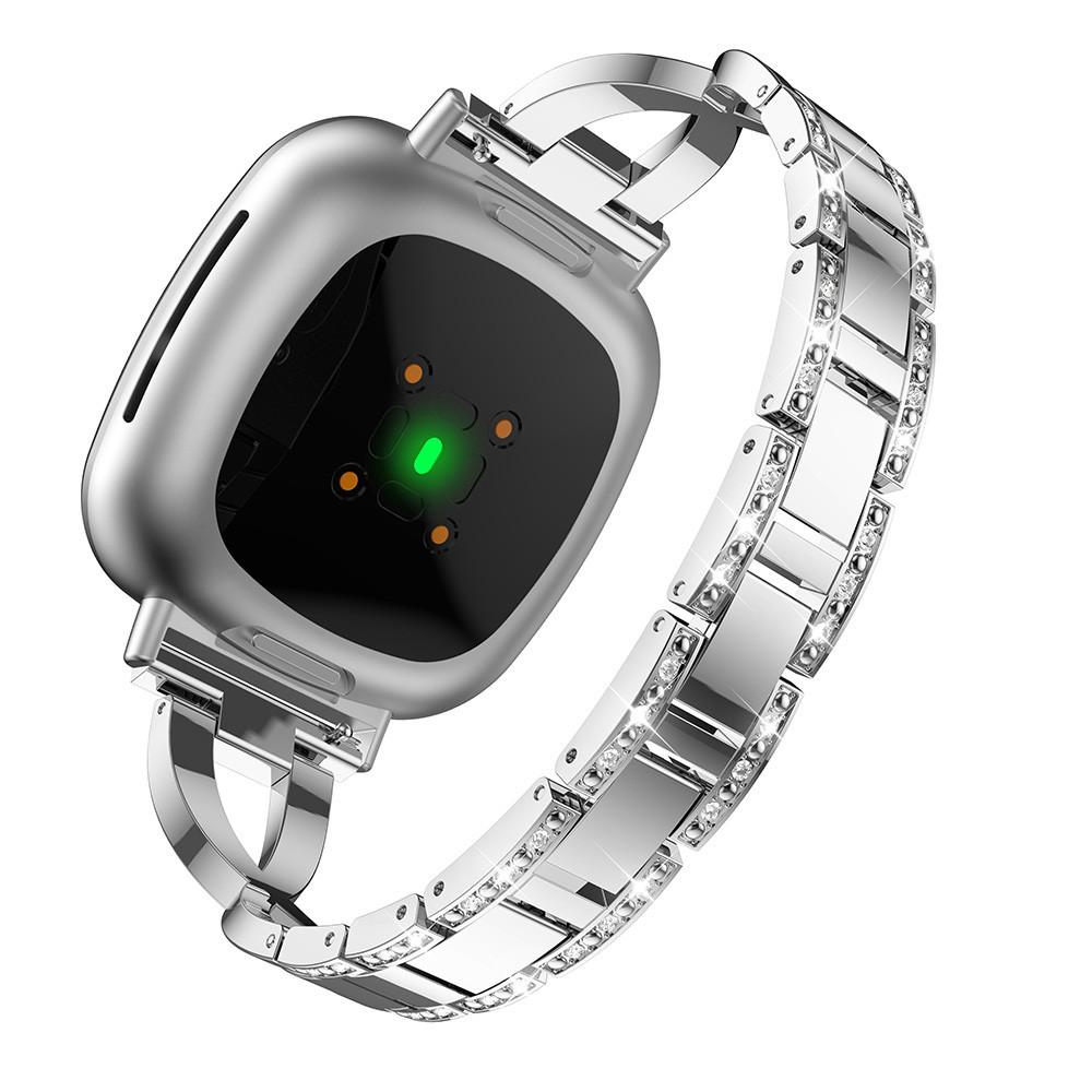 Armband für Fitbit Versa 3/4 Sense Sense2 Smartwatch mit Diamant Herrenuhr Damenarmband Ersatzarmband Zubehör For Fitbit Sense 2 silber