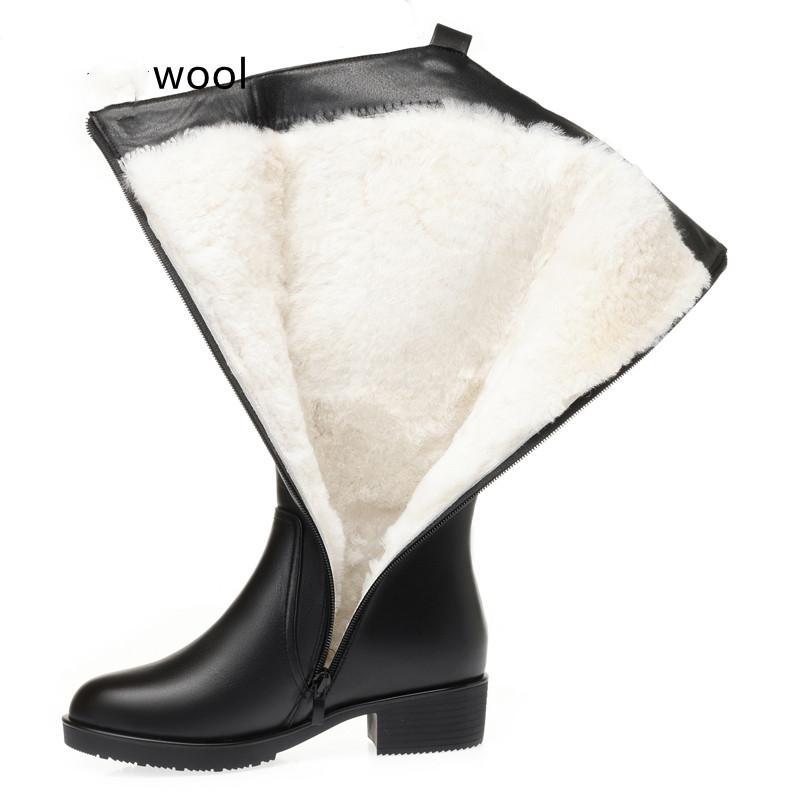 Frauen Stiefel Winter Große Größe Echtes Leder Frauen Lange Stiefel Natürliche Wolle Western Cowboy Stiefel Damen 37