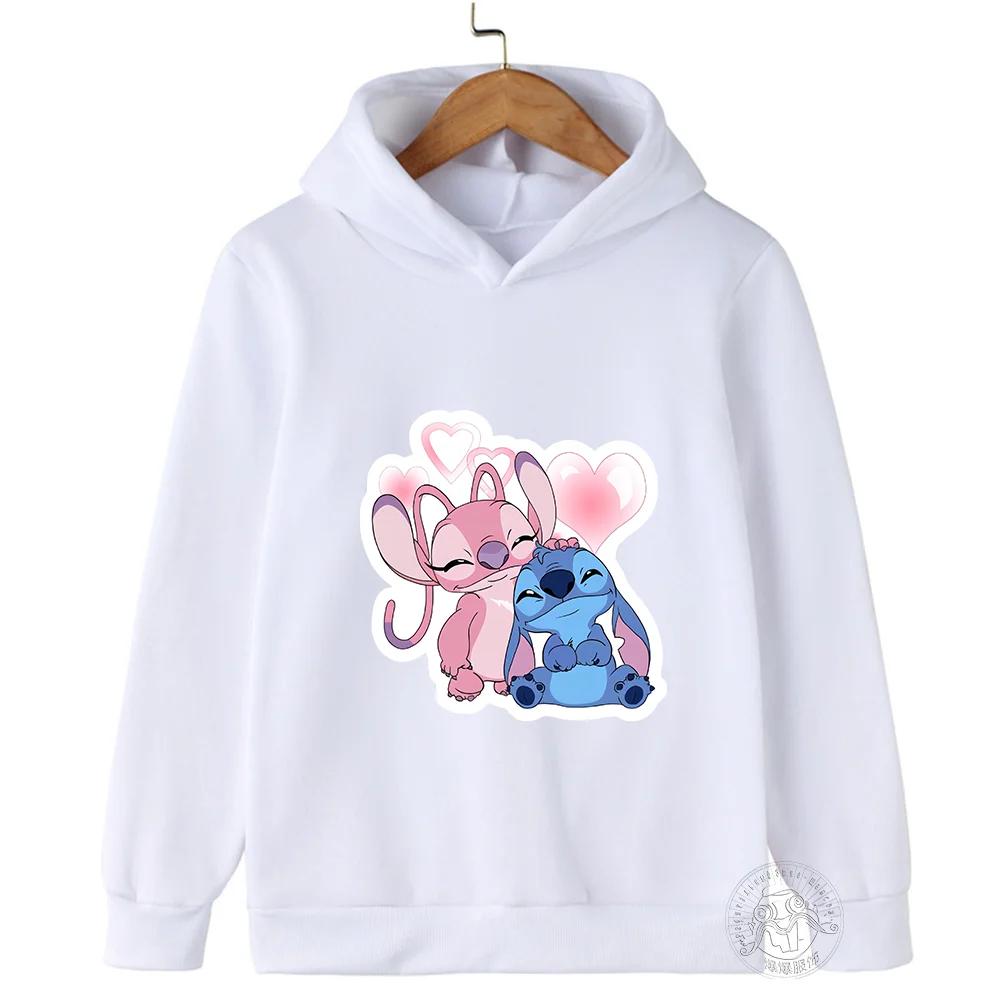 MINISO Stitch Hoodies Street Fashion Pullover für Jungen und Mädchen Kinder Sportpullover Outdoor-Sport-Hoodie Kinderbekleidung 150 white