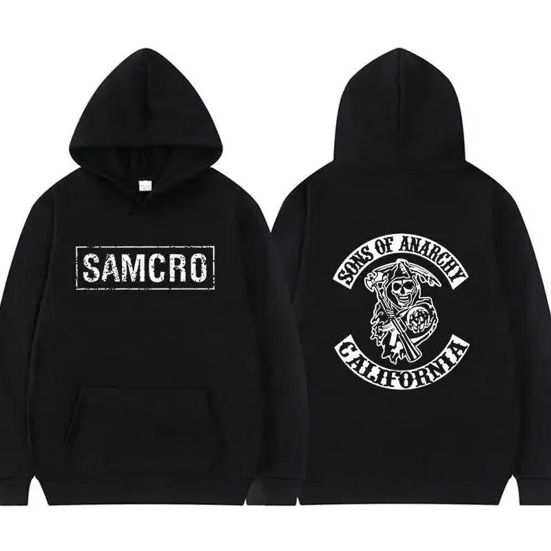 Sons of Anarchy SAMCRO Doppelseitiger Druck Streetwear Männer Frauen Harajuku Marke Design Hoodie Herren Übergroße Pullover Sweatshirt L schwarz