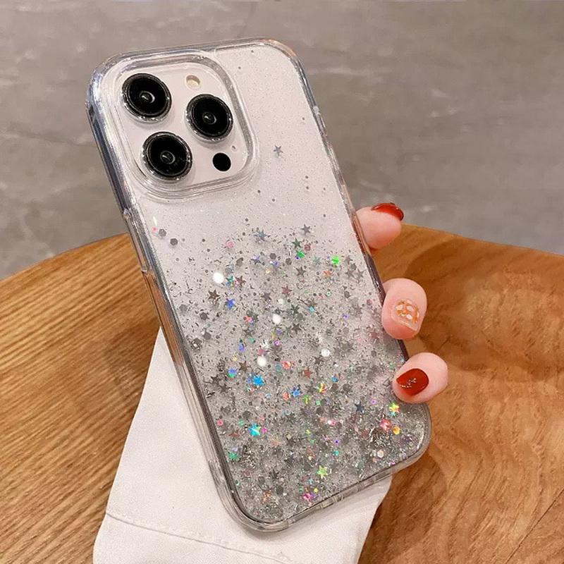 Glitzerfolie Pulverhülle für iPhone 16 Pro Max 15 14 13 Pro 12 11 XS Max XR X Bling Hülle für iPhone SE 2020 8 7 Plus Weiche TPU Clear Cove iPhone 11 Pro Max weiß