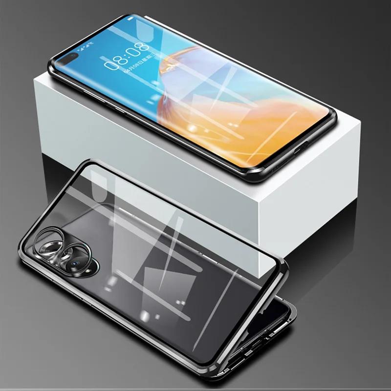 360-Grad-Vollschutz, magnetisches Metallgehäuse für Huawei Pura 70 P60 50 40 Pro Honor 90 80 70 Mate 60 50, doppelseitige Telefonabdeckung aus gehärtetem Glas For Huawei Pura 70 schwarz