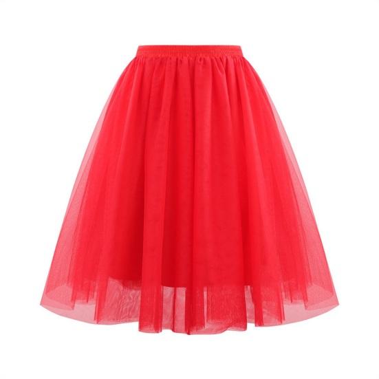 Damen Retro Ballettrock Elastischer Hoher Taille 3-Lagen Tüll Petticoat Tanzrock Karneval Cosplay Tutu Rock M rot