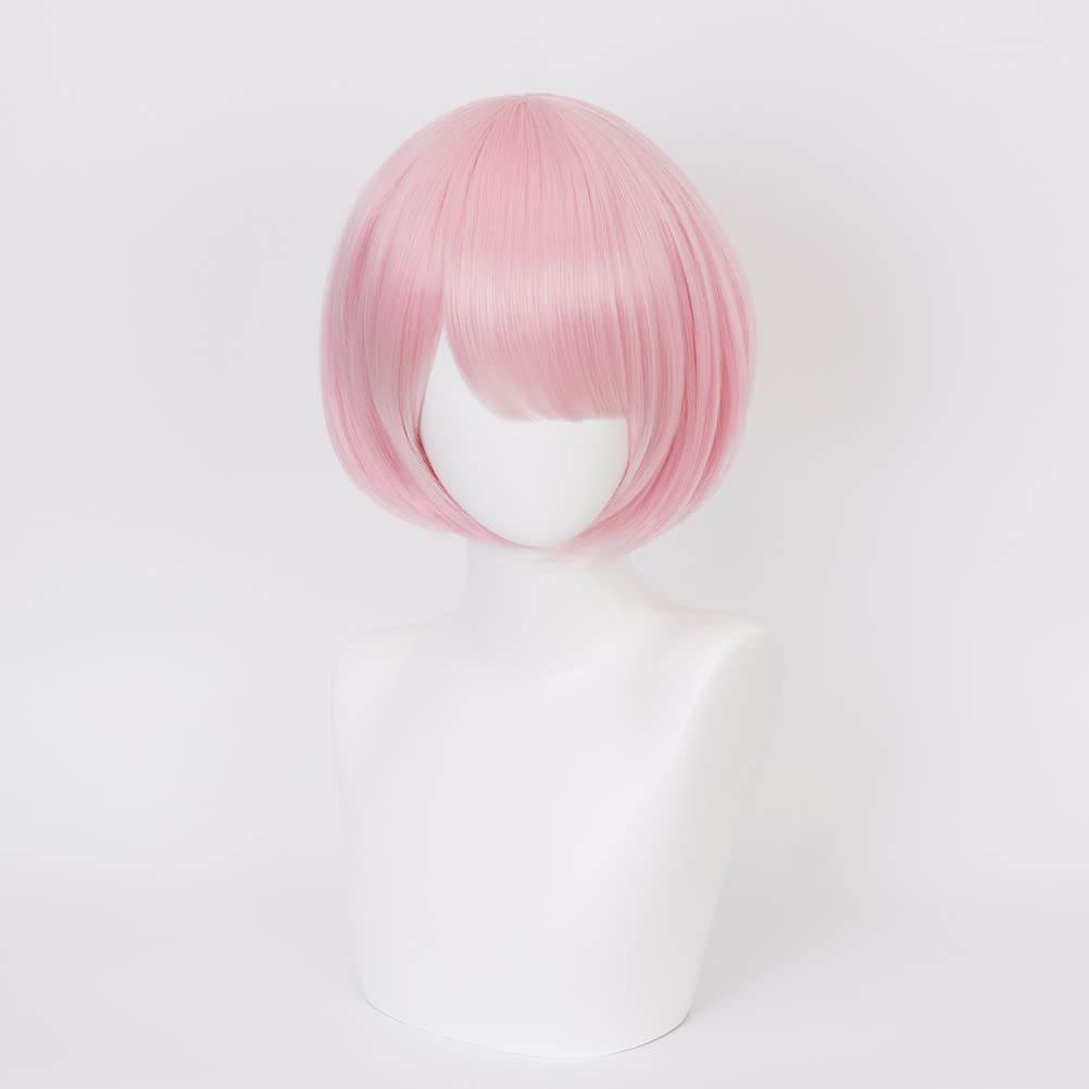 Ram Perücke aus dem Anime Re:Zero – Starting Life in Another World Cosplay Perücke, Hitzebeständige Perücke, Verkleidungsperücke für Schulfeste, Inklusive Netz