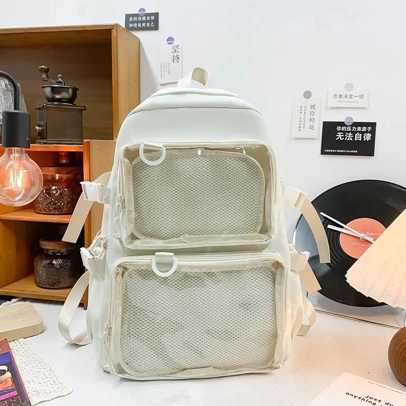 Japanische Kawaii Itabag Damen Transparenter Rucksack Damen Große Kapazität Ita Rucksack Schultaschen für College-Studenten JK One Size beige