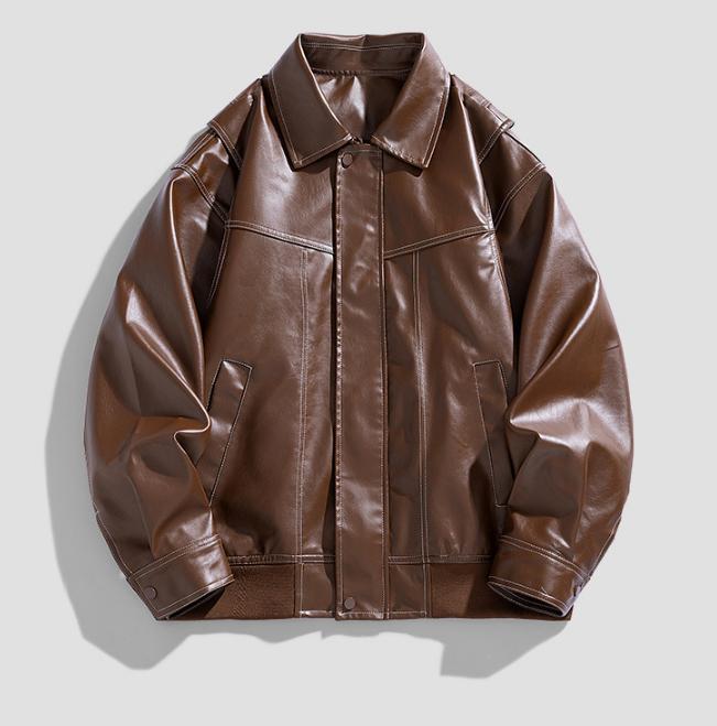 Amerikanische antike Motorradjacke mit Reverskragen Lederjacke für Herren Herbst und Winter Pu-Lederjacke für Herrenbekleidung M kaffeebraun
