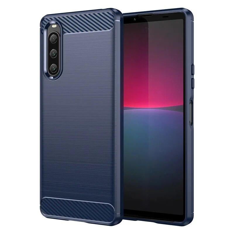 Kohlefaser-Hülle für Sony Xperia 1 5 10 i ii iii iv v Ace 2 3 Pro-i, stoßfeste Telefon-Rückseite für Sony 10 ii 5 iii 1 iv Funda For Xperia 5 blau