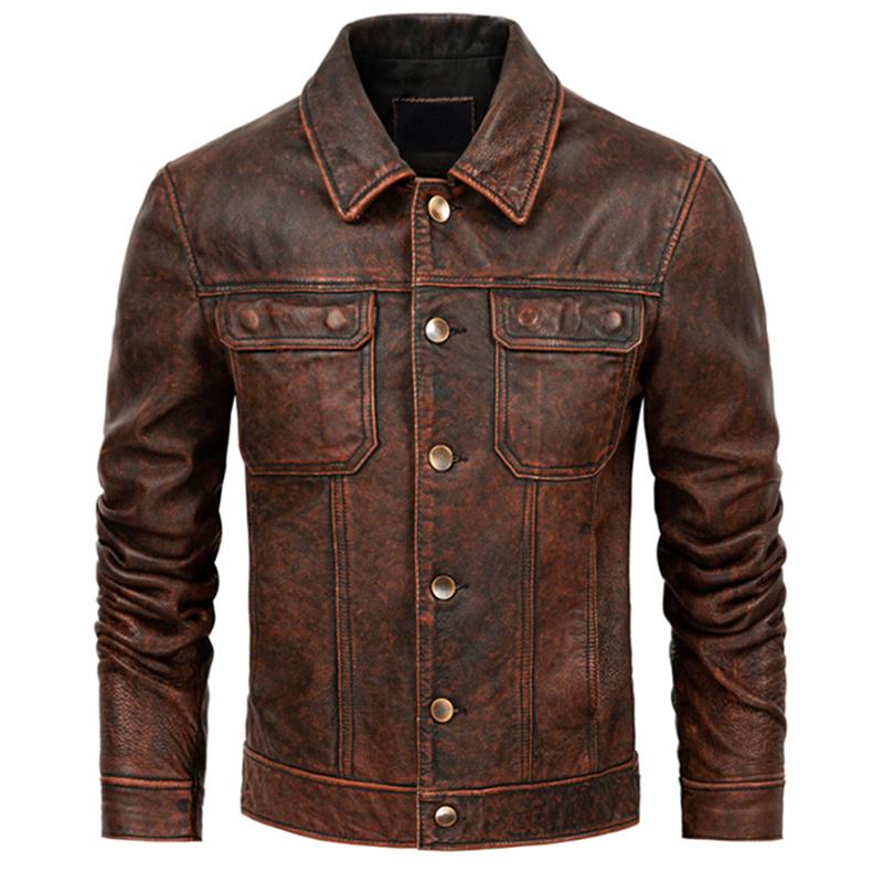 Kuh Leder Jacke Männer Echte Rindsleder Mantel männer Stein Gefräst Vintage Leder Jacke Herren Kleidung Kuh Mäntel für Männer Herbst L