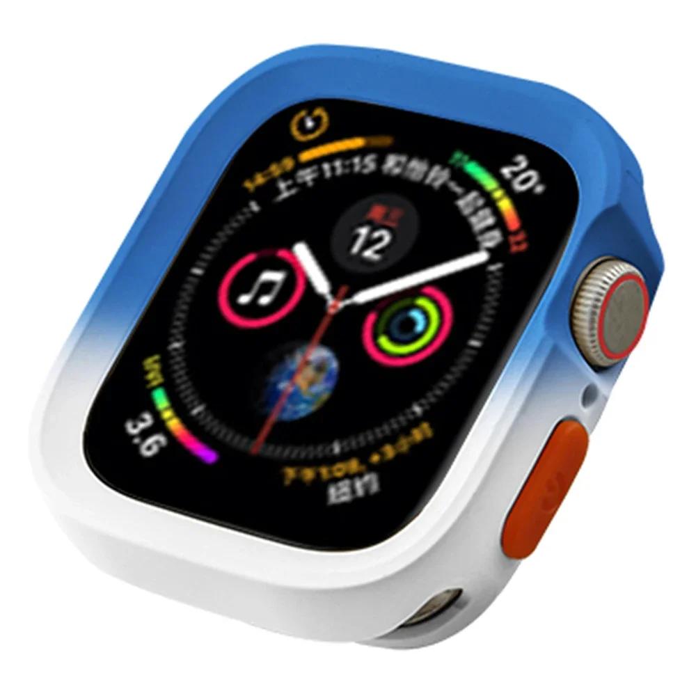 TPU-Schutzhüllen für die Apple Watch für die Apple Watch Ultra 2, 49 mm, 45 mm, 41 mm, 44 mm, 40 mm, 38 mm, Stoßstangenrahmen, Schalenabdeckung, IWatch Serie 9, 8, 7, 6, 5, 4, SE 49MM - Apple 4 - 9 weiß/blau