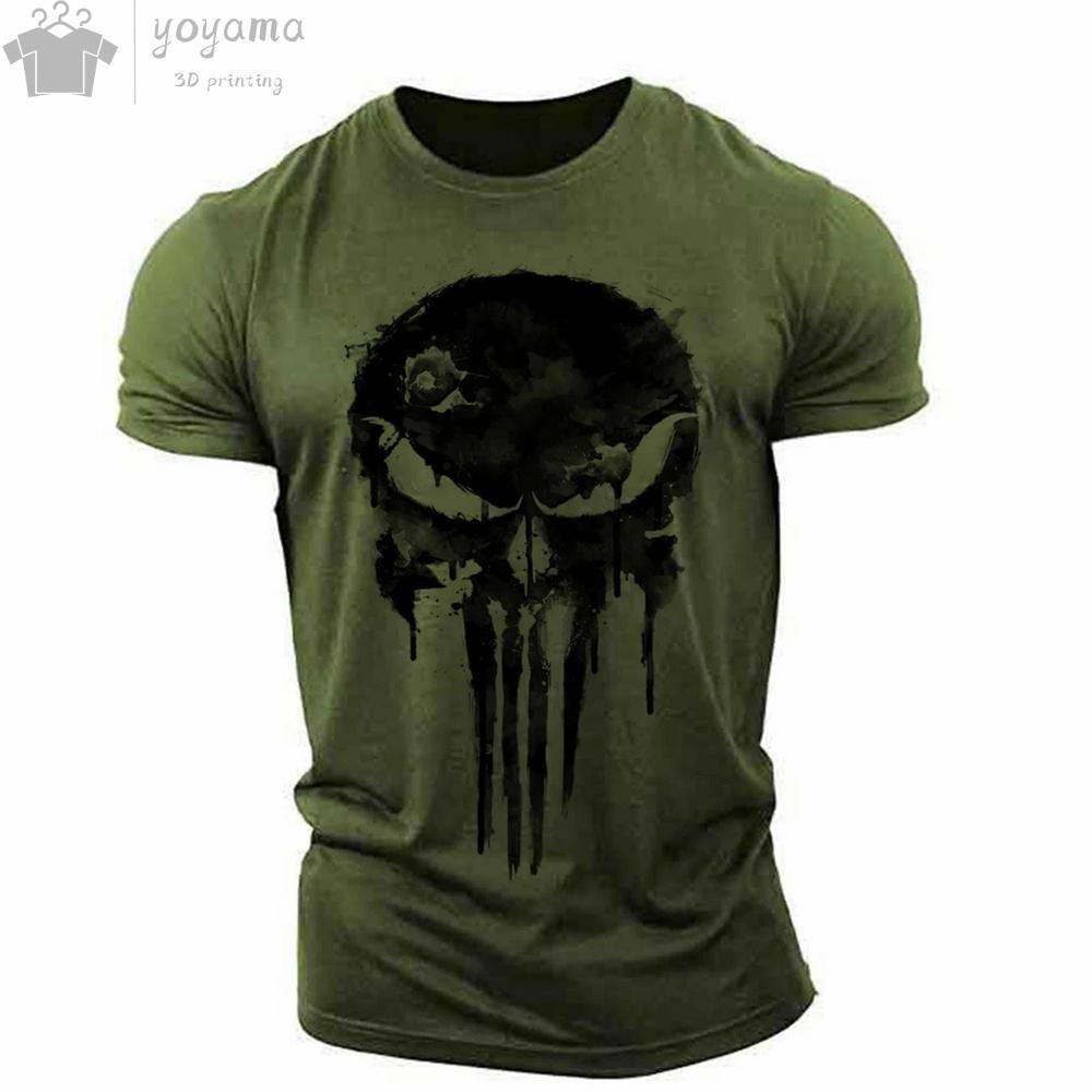 Herren T-Shirt 3D Druck Militärisch Patriotisch Schädel O-Ausschnitt T-Shirt T-Shirt Kurzarm T-Shirt Sportbekleidung Herrenbekleidung Oberteil M