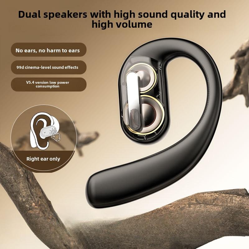 Bluetooth-Kopfhörer mit zwei Lautsprechern und einem Ohr, passen nicht ins Ohr, Business-Kopfhörer mit Anti-Drop-Funktion, Sport-Ohrhörer zum Aufhängen, kabellos, hohe Klangqualität schwarz