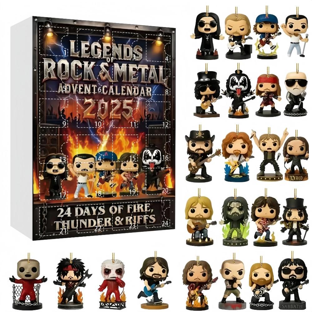 Rock und Metal Adventskalender Weihnachtsgeschenk 2D Flaches Acryl Ikonische Musikcharaktere Geeignet für Rock- und Metal-Fans gray