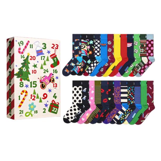 Socken Adventskalender für Erwachsene Männer Frauen 24 Paar Weihnachts-Socken Set 24 Tage Countdown bis Weihnachten Geschenkbox Sets black