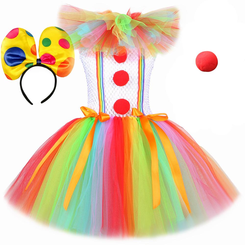 Regenbogen Lustiges Zirkusclown-Kostüm für Mädchen Halloween Karneval Party Dress Up Fancy Joker Cosplay Tüll Tutu Kleid Kinderkleidung XL (7-8 Years) grün