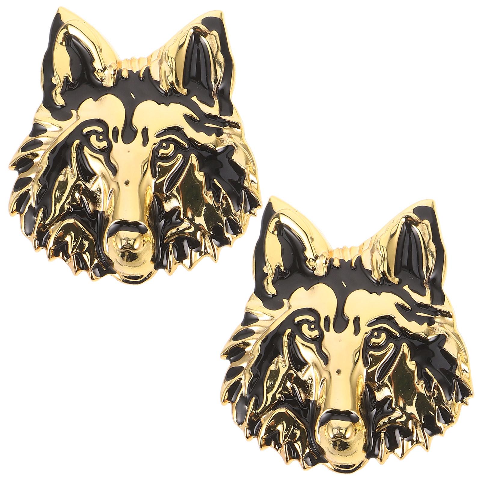 2 Stück Premium 3D Metall Wolfskopf Aufkleber Set für Autos Wetterfest Kratzüberdeckend Karosserie Emblem Abzeichen für LKWs Autos
