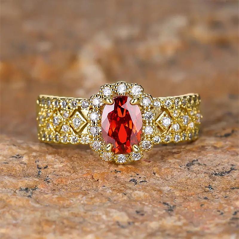 Huitan Strahlende ovale Granat Zirkonia Ringe Neue Ehering Accessoires für Frauen Wunderschöne weibliche Verlobungsringe Schmuck 8 brown