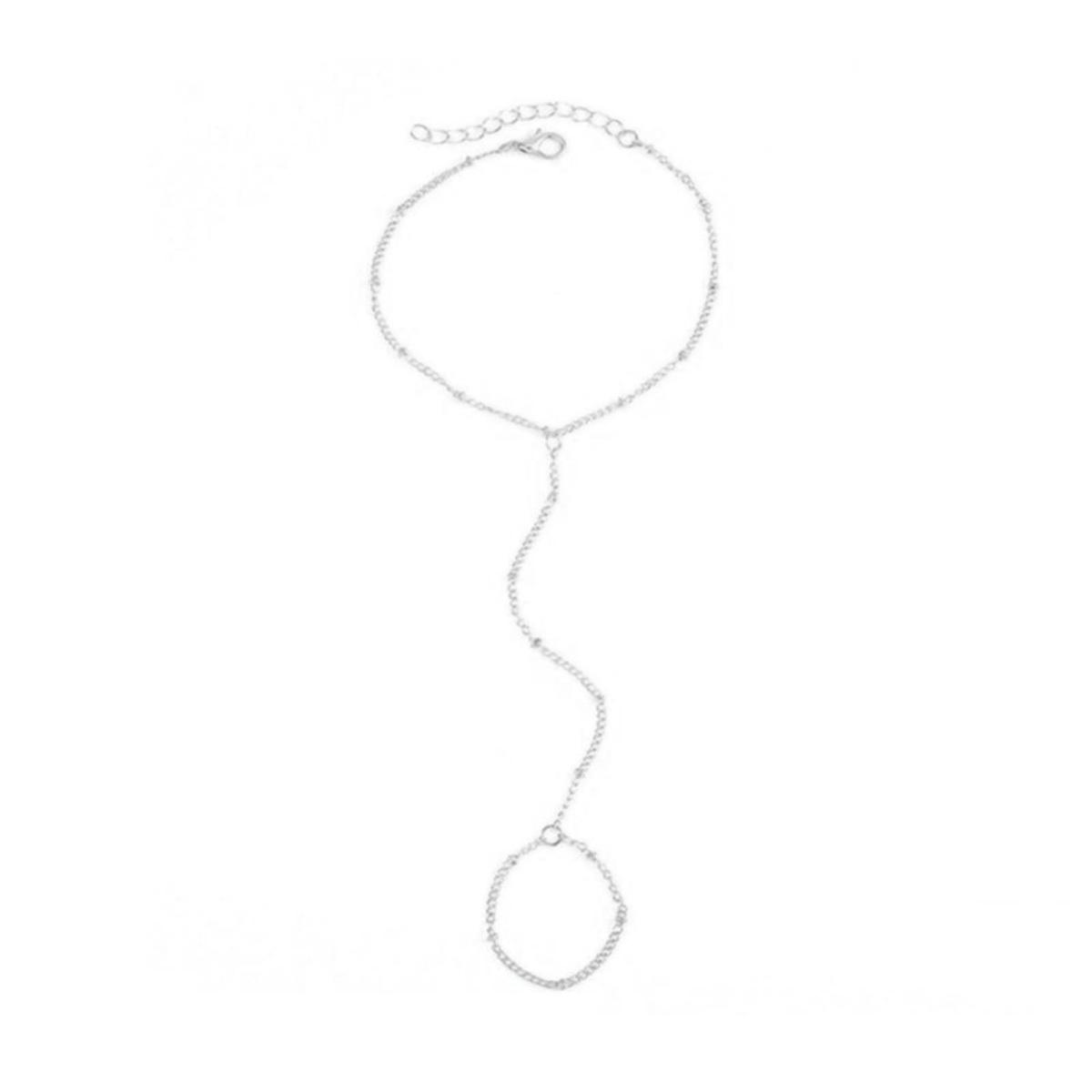 Frauen Armband Ring Integrierte Legierung Retro Hand Kette Armband Ring Hohl Kette Finger silber