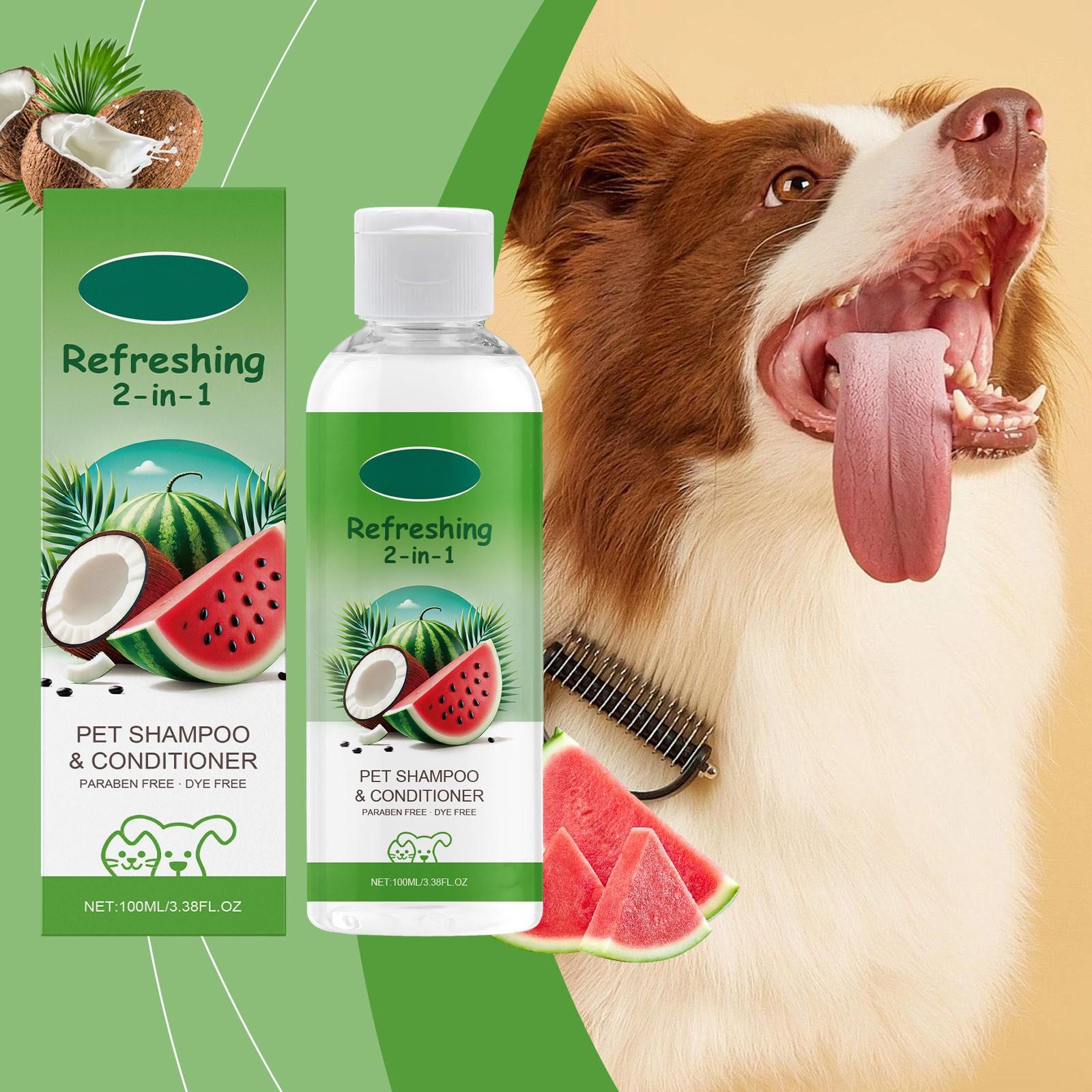 Haustier-Shampoo, Spülung, Duschgel, Watermelon Fresh, 2-in-1, Haustier-Duschgel, Tierhaar-Duschgel, 100 ml weiß