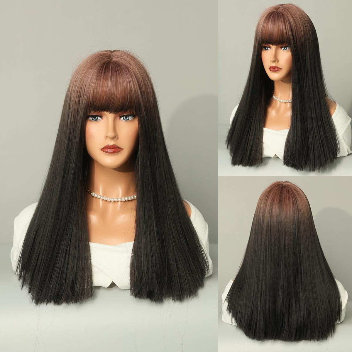 Blonde synthetische Perücken mit Pony für Frauen, langes gewelltes Haar, Cosplay, Lolita, Party, natürliche hitzebeständige Perücken, Faser, tägliches Haar C8293-1