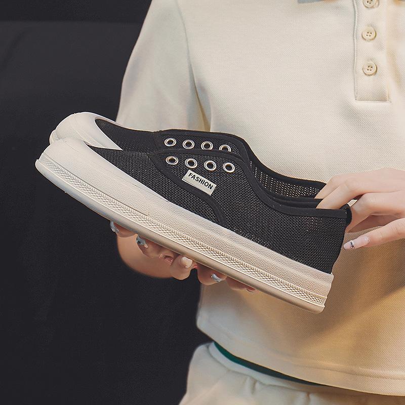 Sommer Aushöhlen Atmungsaktive Canvas Schuhe Low-Top Schuhe Mesh Trendschuhe Erhöhte Einfach zu tragen Schuhe Board Schuhe 40 schwarz