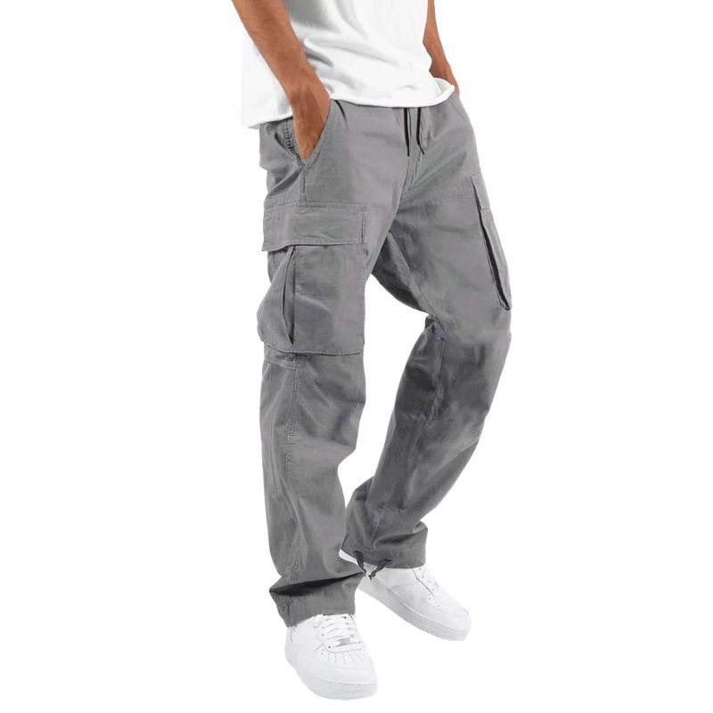 Herren Cargo Hose Hose Volle Länge Einfarbig Locker Mehrere Taschen Kordelzug Taschen Hose Herren Cargo Hose XXL grau