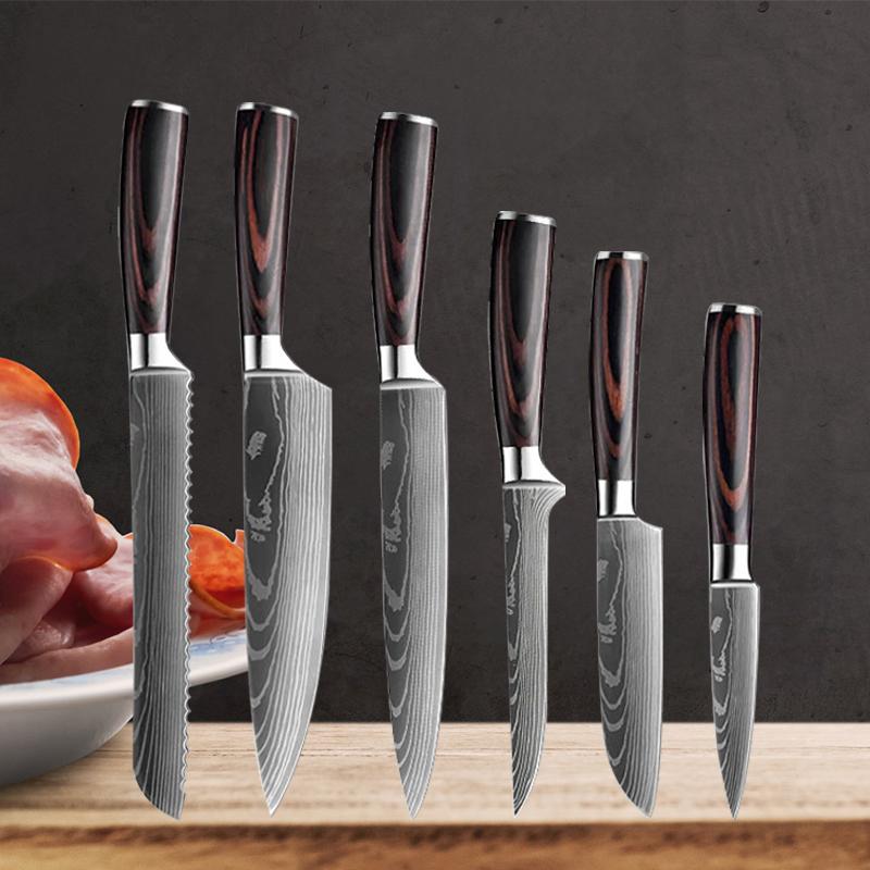 Damastmesser-Sets Damaststahl-Küchenmesser Beste Küchenmesser Küchenzubehör Hackmesser 6pcs knives