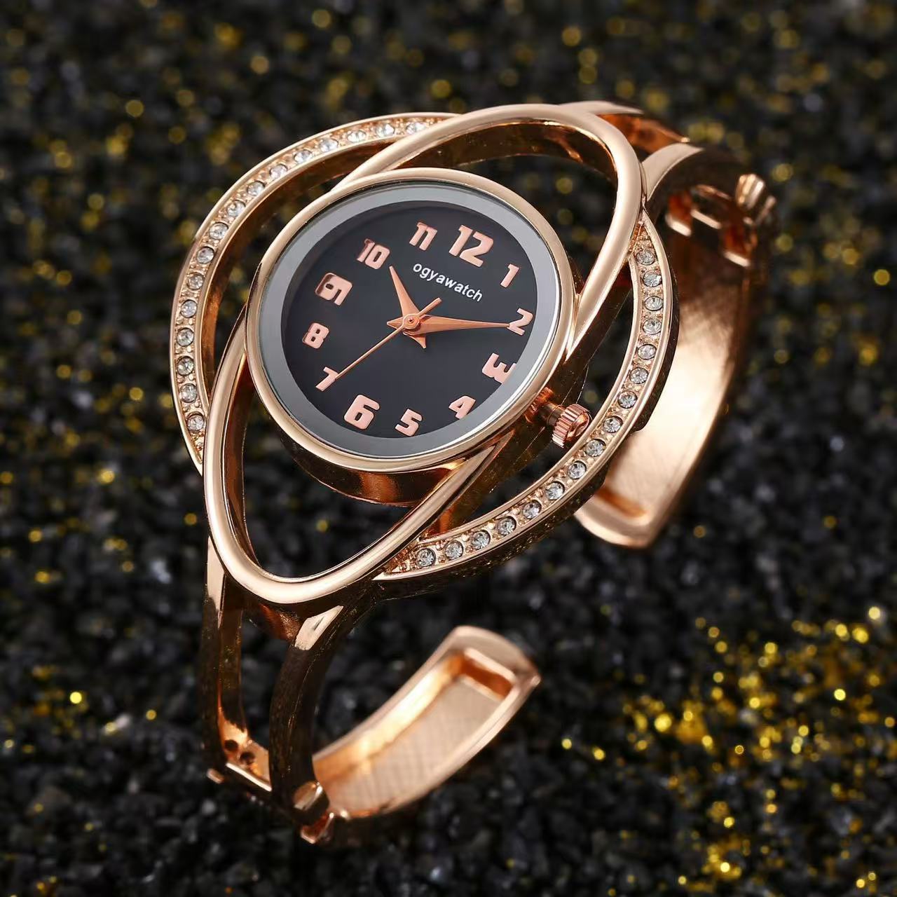Luxus Uhr Weibliche Mode Edelstahl frauen Armband Armreif Uhren Damen Elegante Kleid Uhr Uhr Geschenk Dame schwarz/rose gold