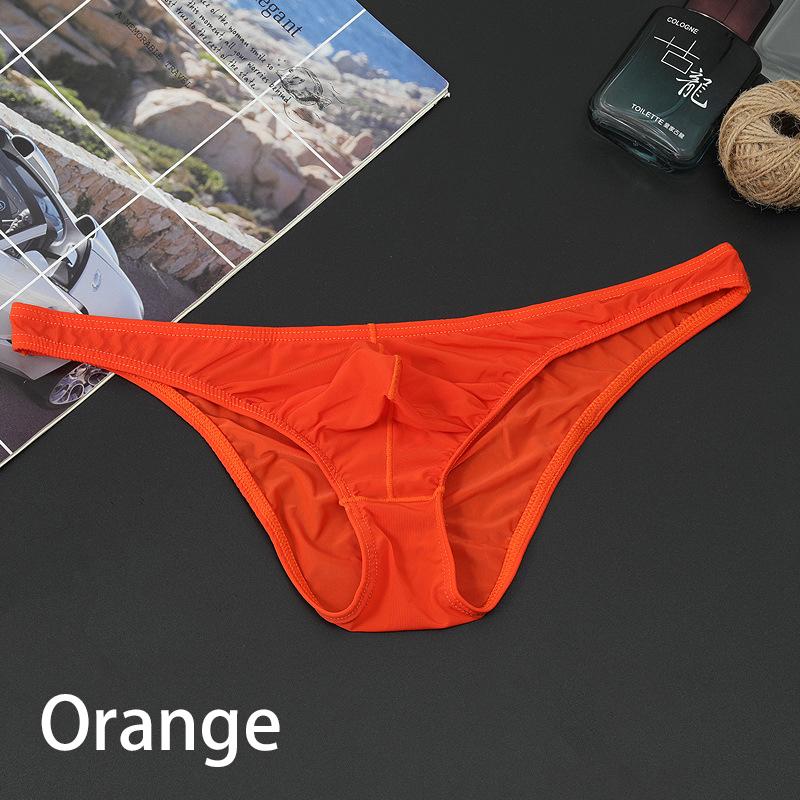 Männer Erotische Unterwäsche Beutel Nahtlose Höschen Eis Seide Slips Niedrige Taille Unterwäsche Ultra-dünne Sexy XL orange