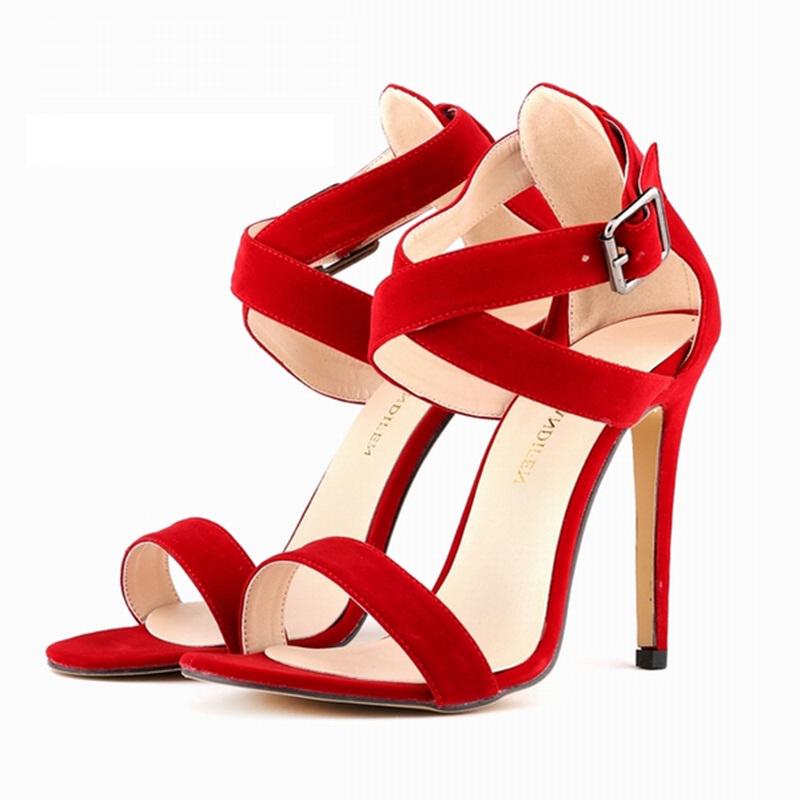 LOSLANDIFEN Sexy Damen Pumps aus Samt, Peep Toe, Sandalen mit Fesselriemchen, dünne High Heels, rote Hochzeitskleid-Partyschuhe 41 rot