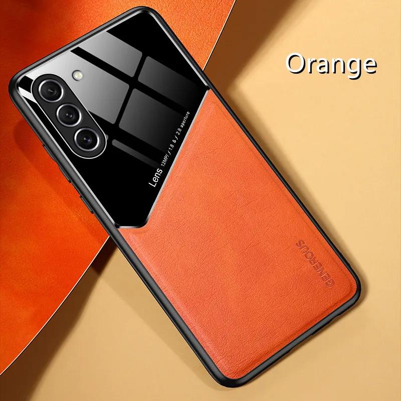 Für Samsung Galaxy S25 S24 S23 Plus Hülle TPU Leder Auto Magnetische Halterung Galaxy S22 S21 S20 Ultra FE S10 Plus Hülle Rahmen Coqu Galaxy S21 FE orange