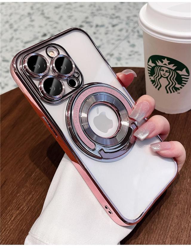 Für iPhone 16 Pro Max Luxus Magsafe Magnetischer Ständer Galvanisierter Rahmen Handyhülle Für iPhone 11 12 13 14 15Plus Objektivschutzhülle iPhone 16 Plus gray