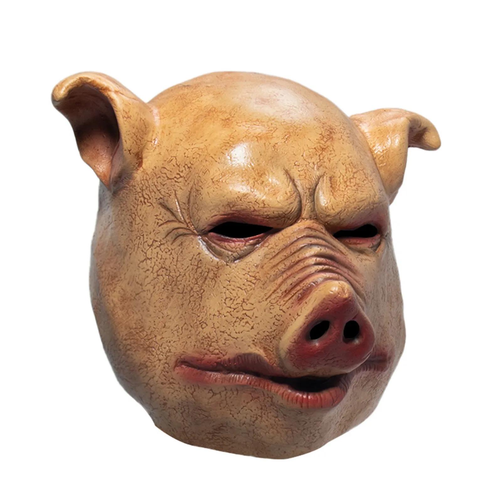 Halloween Gruselige Säge Schweinekopfmaske Cosplay Party Schreckliche Tiermasken Vollgesichtsmaske aus Latex Halloween Party Dekoration Latex Requisite beige