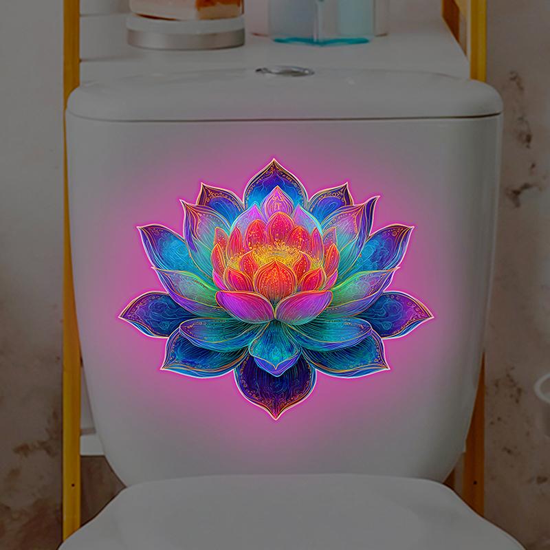 Im Dunkeln leuchtender selbstklebender Blumen-Toilettenaufkleber Lotus Badezimmer beleuchteter Toilettenaufkleber leuchtendes Wandtattoo Heimdekor A