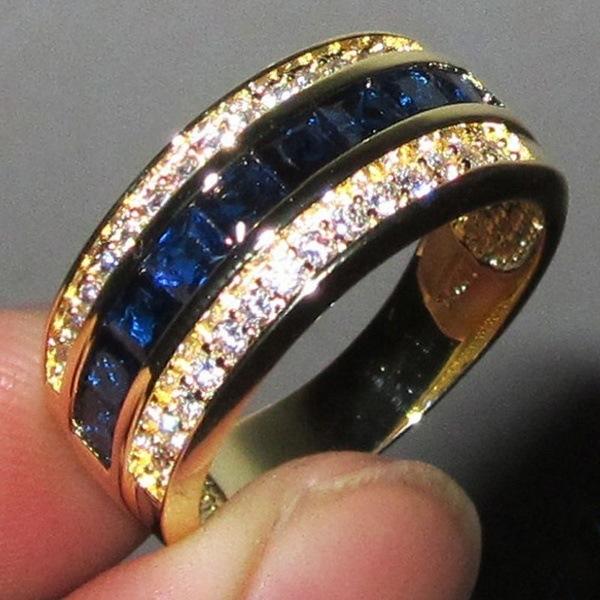Trendiger echter Diamant-Saphir-Ring für Frauen, 18 Karat Gold Bague oder Jaune für Schmuck Anillos Männer Edelstein Anel Schmuck Goldringe Box 7 white