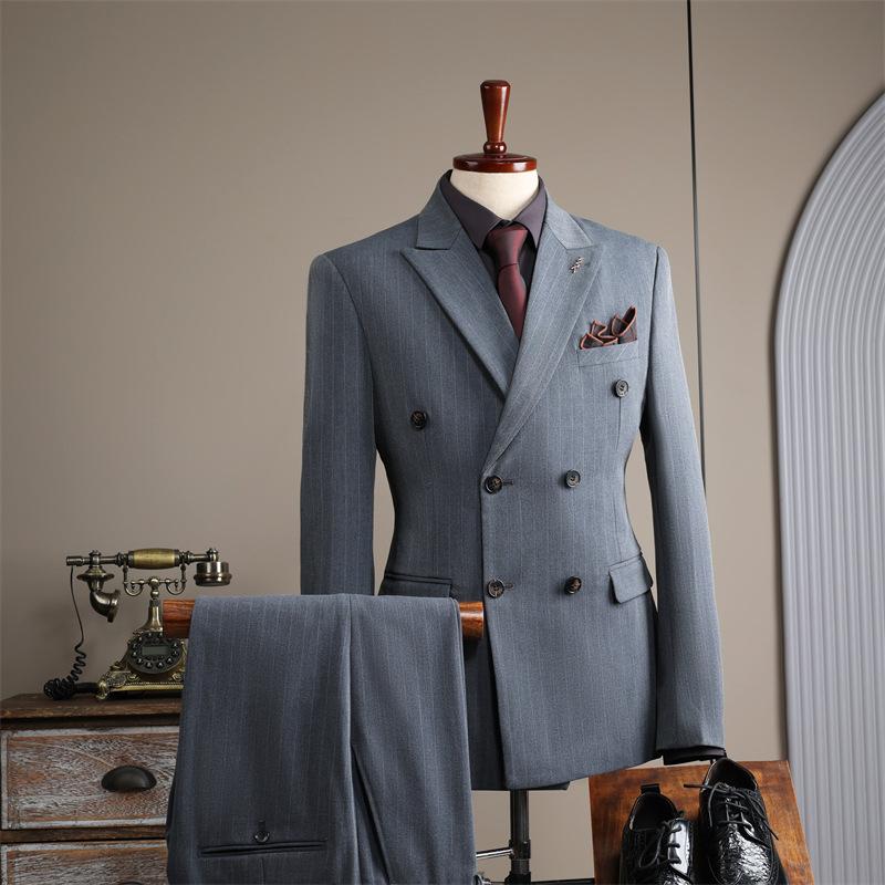 Herren Zweireiher Blazer Anzug Formelle Kleidung Britische Mode Hochzeit Trauzeugensuit Business Casual Anzug Jacke + Hose XXXL grau