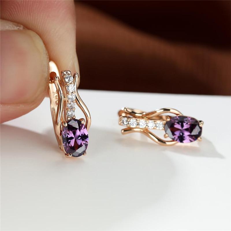 Rose Gold Farbe Ohrringe Oval Cut Rot Weiß Schwarz Stein Weiblichen Hochzeit Schmuck Luxus CZ Klaue Ohrringe für Frauen Tropfen ohrringe violett