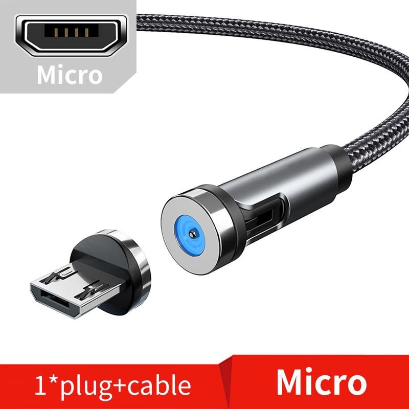 VAORLO 540 Drehen Magnetisches Kabel Schnelle Lade Magnet Ladegerät Micro USB Typ C Kabel Handy Draht Kabel Für iPhone Xiaomi Micro schwarz
