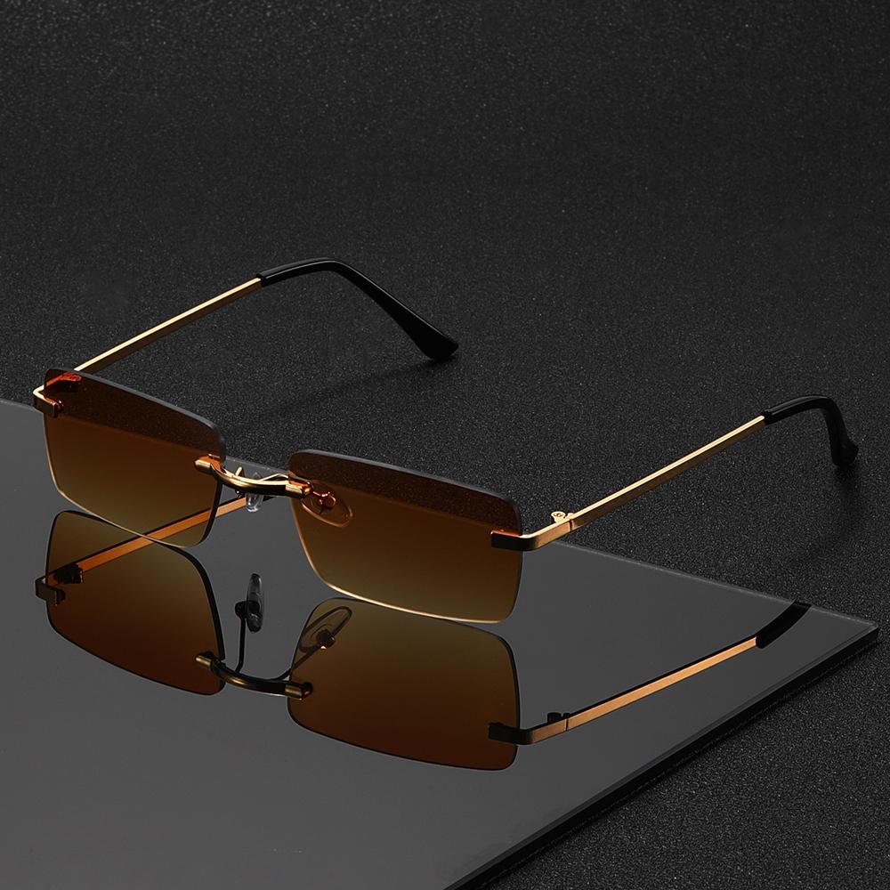 1 Stück, Rechteckige randlose Brille, kleines Gestell exquisites Design, retro elegante Brille, geeignet für Männer und Frauen kaffeebraun