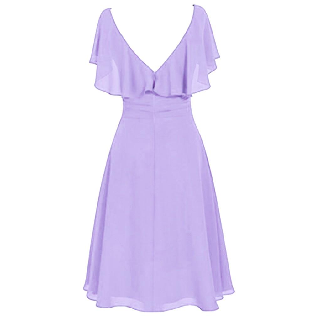 (Dida) Frauen formelle Hochzeit Brautjungfer High-Waist Party Ball Abendkleid Cocktailkleid XXL violett