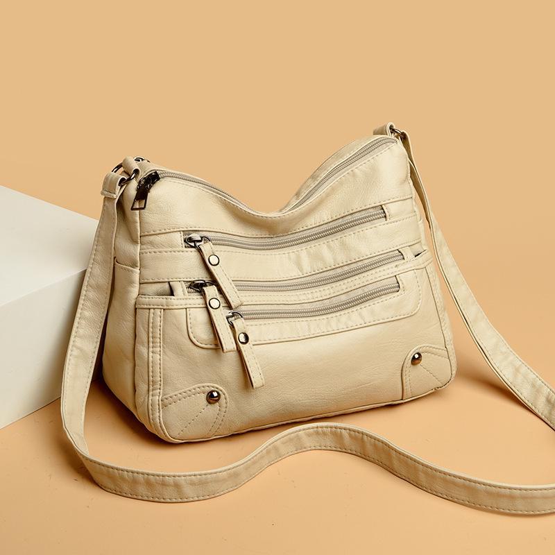 2024 Neue Schulter- und Kuriertasche aus weichem Leder mit mehreren Taschen für Damen - Ideal für Damen mittleren Alters und ältere Damen beige