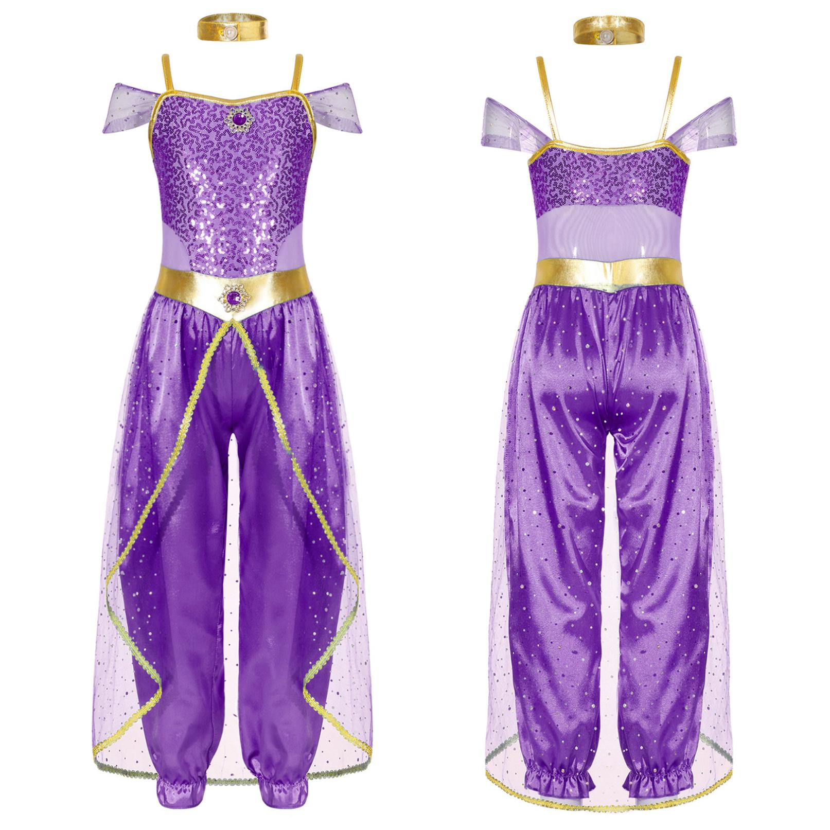Mädchen-Kostüm, arabische Prinzessin, Cosplay-Kostüm, Halloween-Party-Kostüm für Kinder 5-6 Years violett