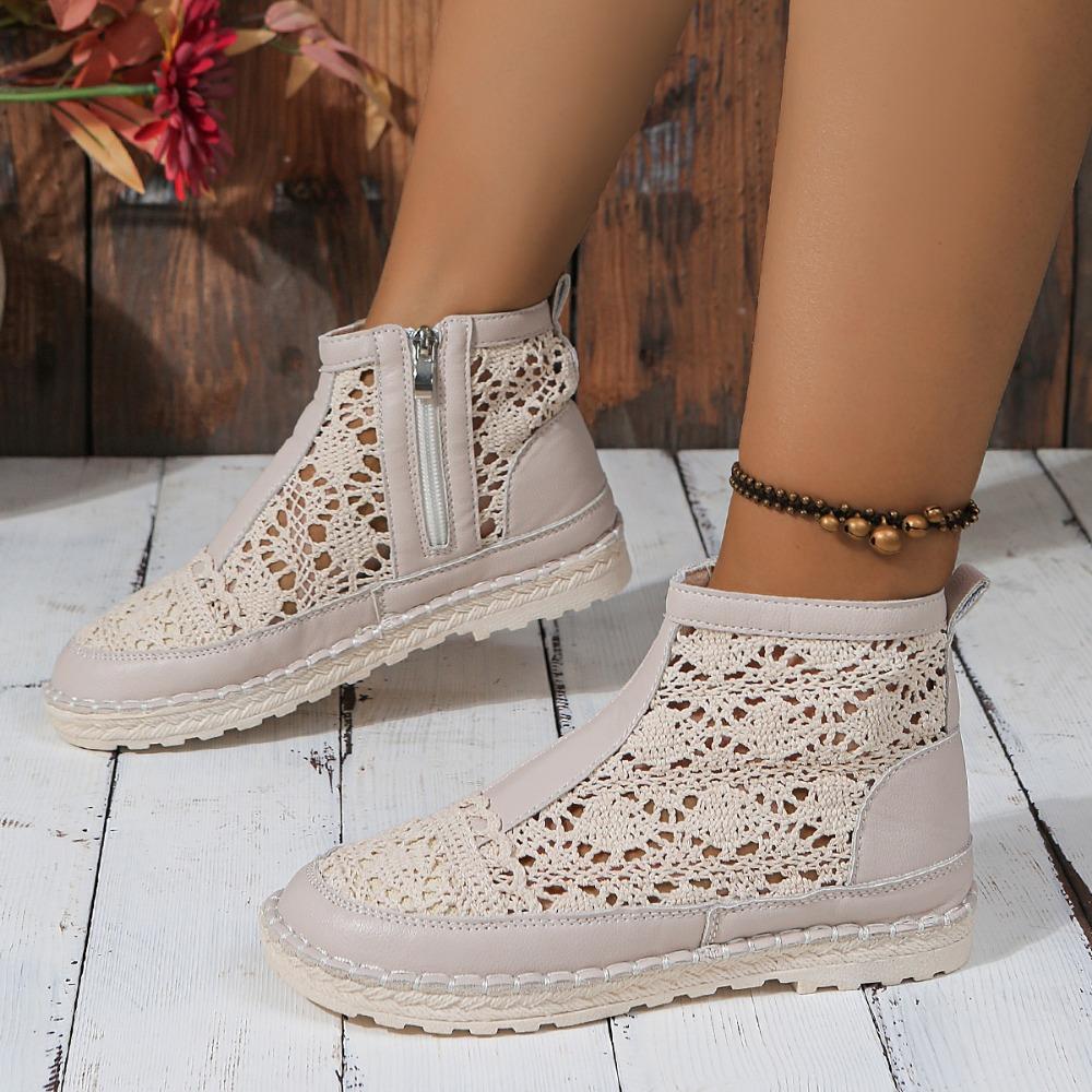 2025 Mesh Cool Stiefel für Damen Neue Sommer Dünne Atmungsaktive Damen Vielseitige Kurze Stiefel Reißverschluss Mesh Hohl Offene Stiefel 39 apricot