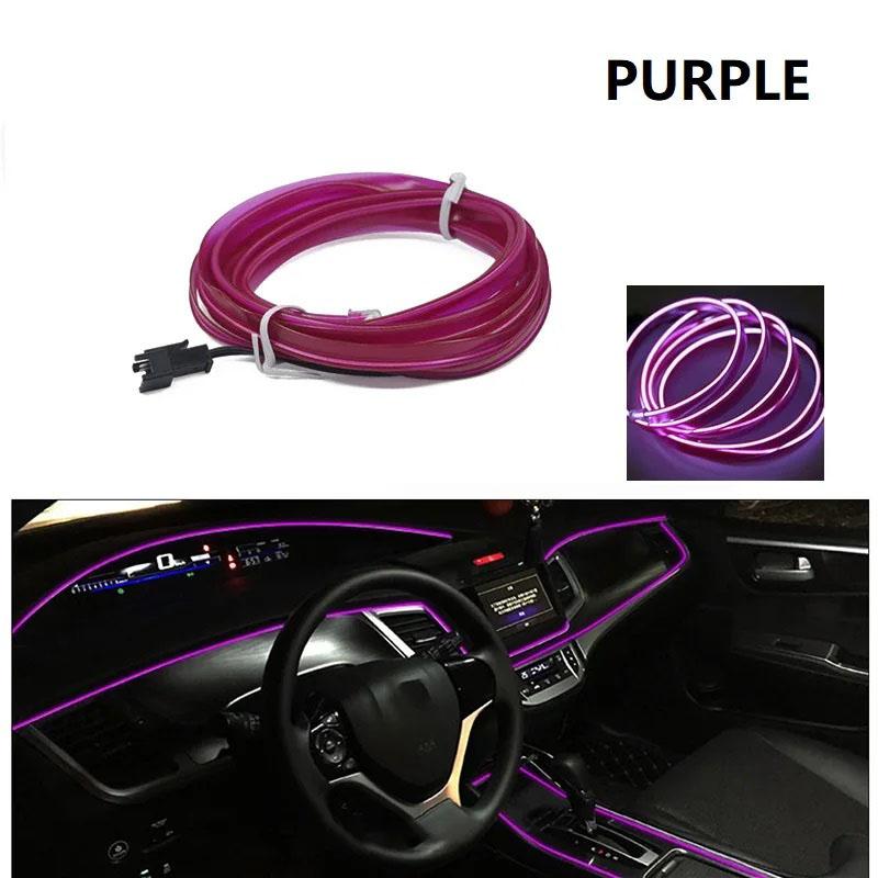 1M/2M/3M/4M/5M Auto-Innenbeleuchtung LED-Streifen Dekoration Girlande Drahtseil Schlauchleitung flexibles Neonlicht USB-Autosteckdosen-Laufwerk 5M USB Plug violett