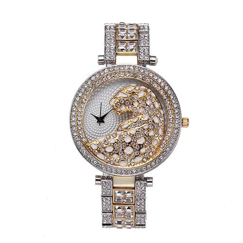 Miss Fox Leopard Diamantbesetzter Stahlgürtel, personalisierte modische Damenuhr, wasserdichte High-End-Quarzuhr