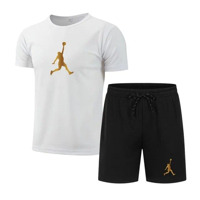 Sommer Beliebte männer T-shirt + shorts Anzug Männer Sport Anzug Druck Lässige Mode Kurzen ärmeln T-shirt Set Männer jogger Anzug Set M white